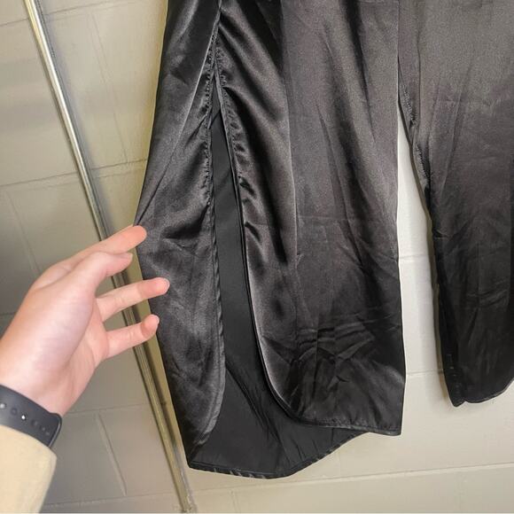 BB Dakota Black Satin Flowy Casual Lounge Pants Wide Leg Women’s Size Large - Picture 4 of 11